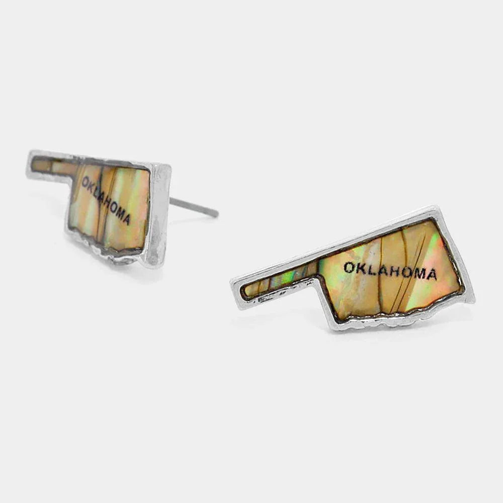 Oklahoma State Map Abalone Stud Earrings - Jewelry Store by Erik Rayo
