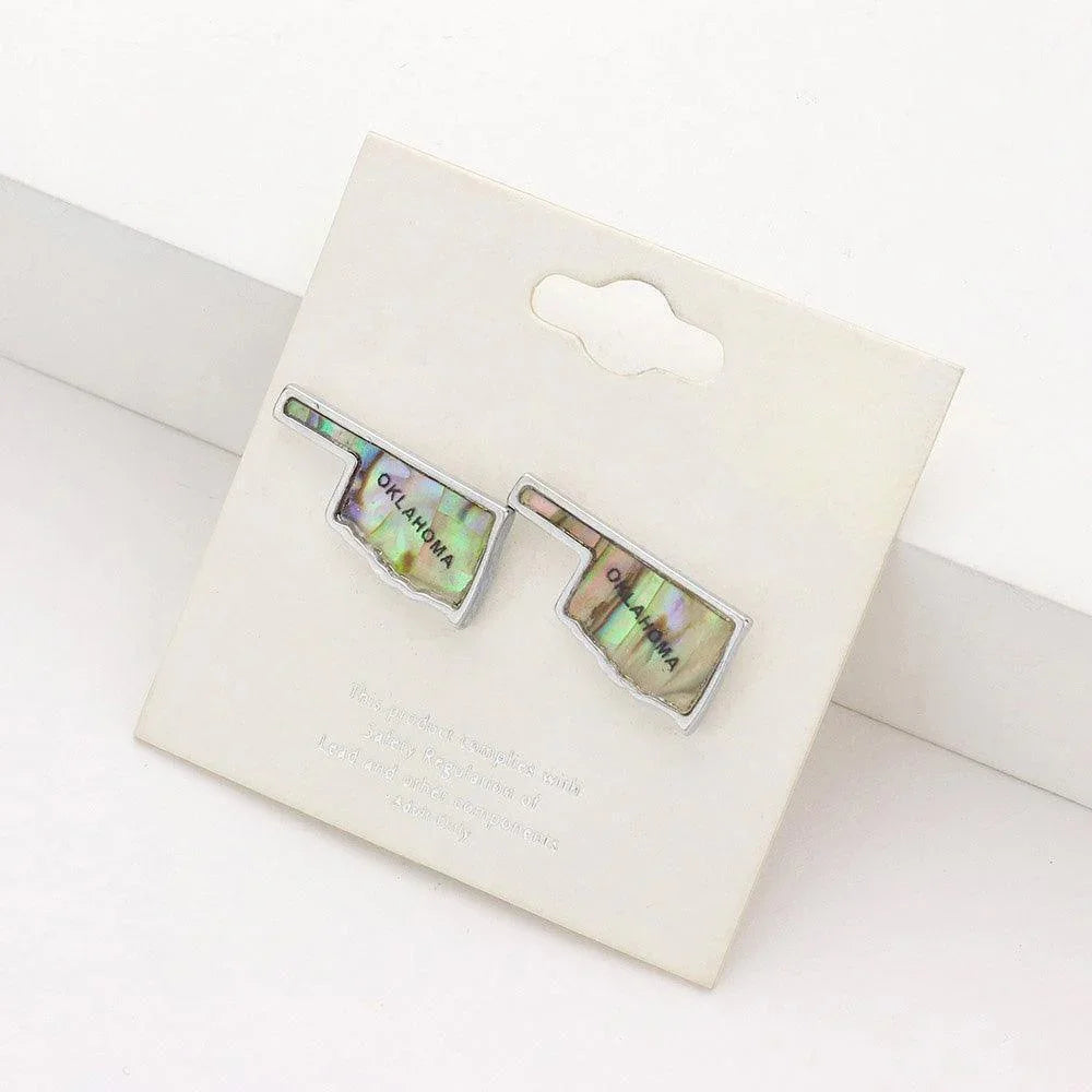 Oklahoma State Map Abalone Stud Earrings - Jewelry Store by Erik Rayo