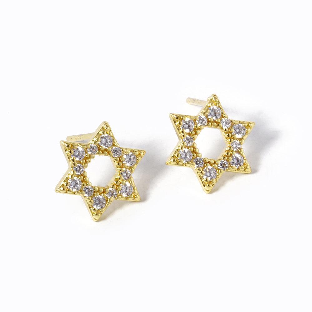 Silver Gold Dipped CZ Stone Paved Star Of David Stud Earrings - Jewelry Store by Erik Rayo
