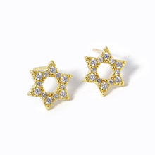 Load image into Gallery viewer, Silver Gold Dipped CZ Stone Paved Star Of David Stud Earrings
