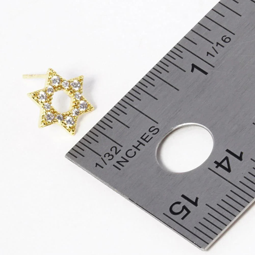 Silver Gold Dipped CZ Stone Paved Star Of David Stud Earrings - Jewelry Store by Erik Rayo