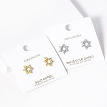 Load image into Gallery viewer, Silver Gold Dipped CZ Stone Paved Star Of David Stud Earrings
