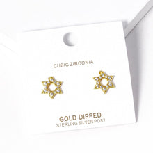 Load image into Gallery viewer, Silver Gold Dipped CZ Stone Paved Star Of David Stud Earrings
