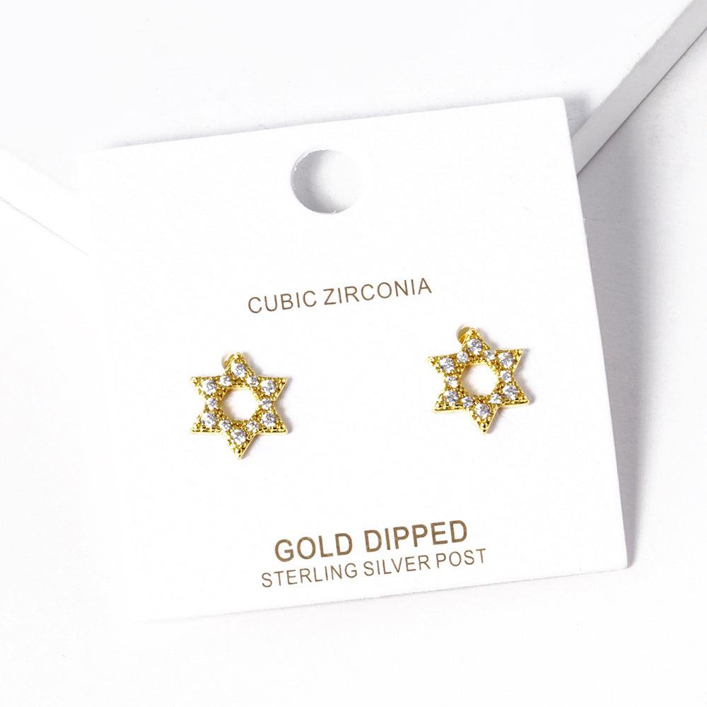 Silver Gold Dipped CZ Stone Paved Star Of David Stud Earrings