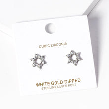 Load image into Gallery viewer, Silver White old Dipped CZ Stone Paved Star Of David Stud Earrings
