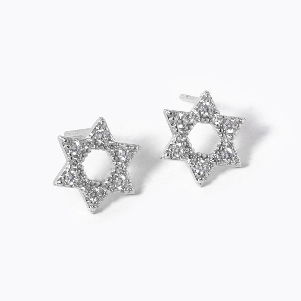 Silver White old Dipped CZ Stone Paved Star Of David Stud Earrings - Jewelry Store by Erik Rayo