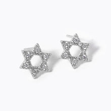 Load image into Gallery viewer, Silver White old Dipped CZ Stone Paved Star Of David Stud Earrings
