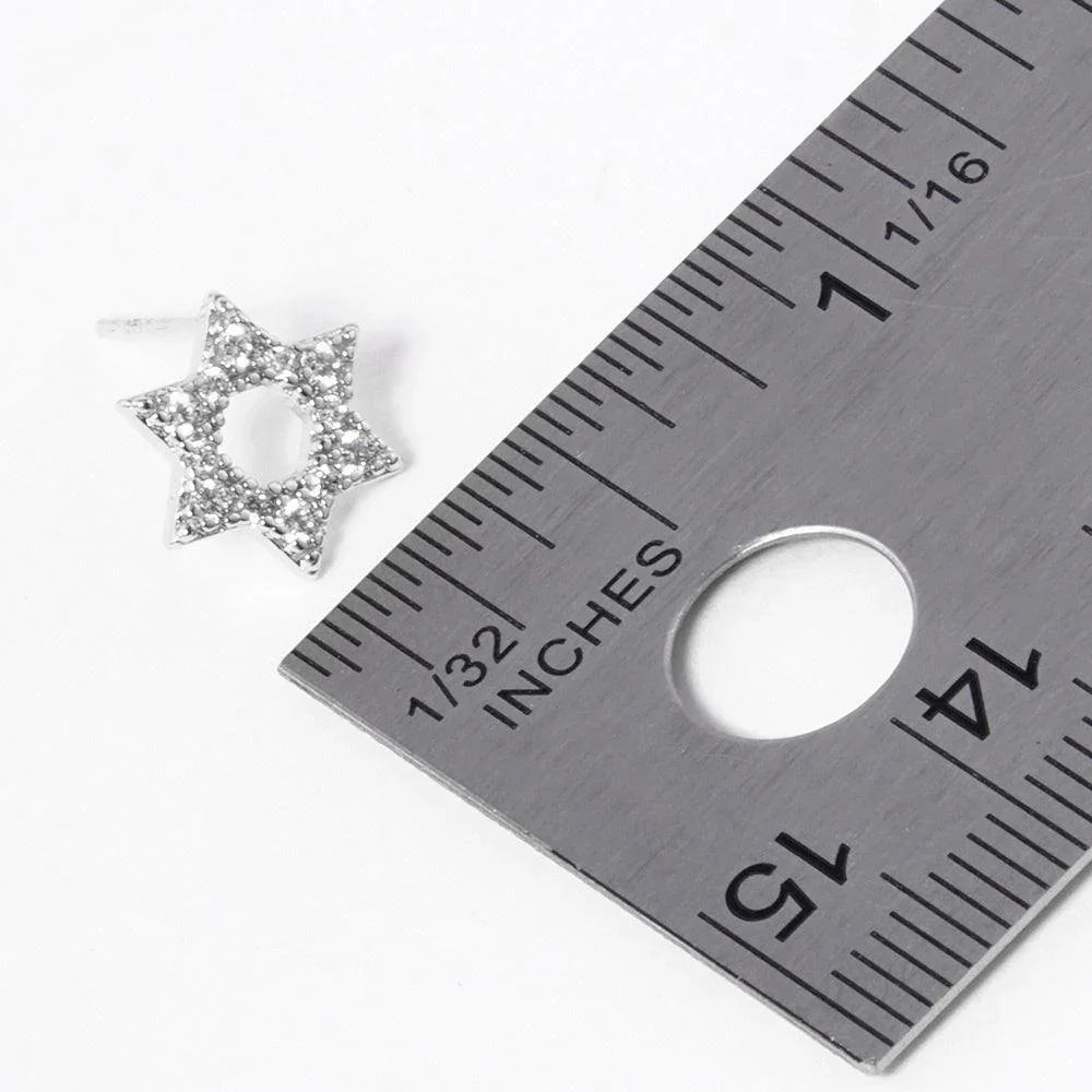 Silver White old Dipped CZ Stone Paved Star Of David Stud Earrings - Jewelry Store by Erik Rayo
