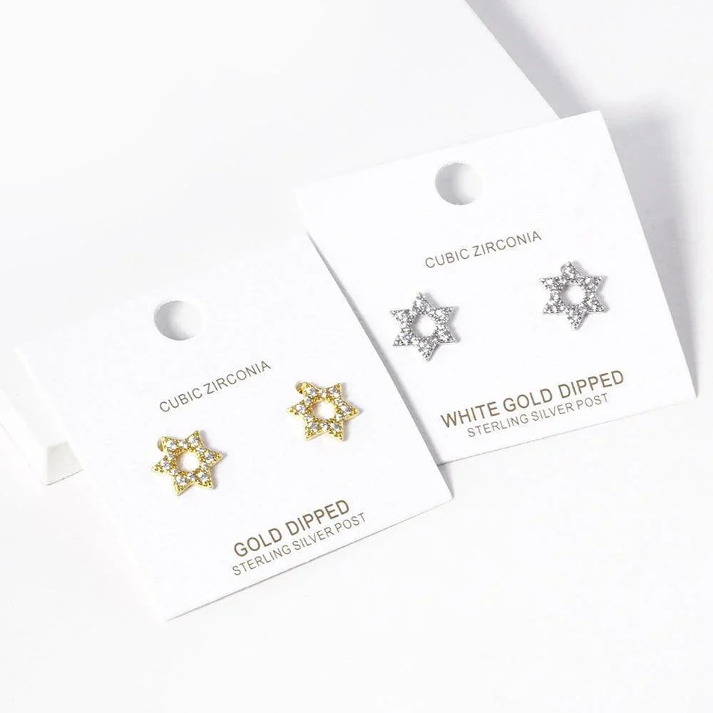 Silver White old Dipped CZ Stone Paved Star Of David Stud Earrings - Jewelry Store by Erik Rayo