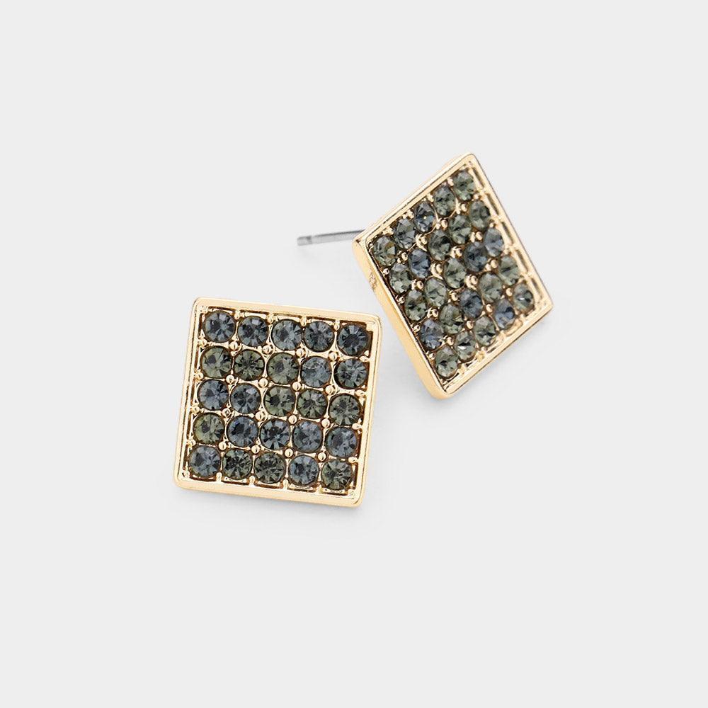 Black Rhinestone Embellished Square Stud Earrings - Jewelry Store by Erik Rayo