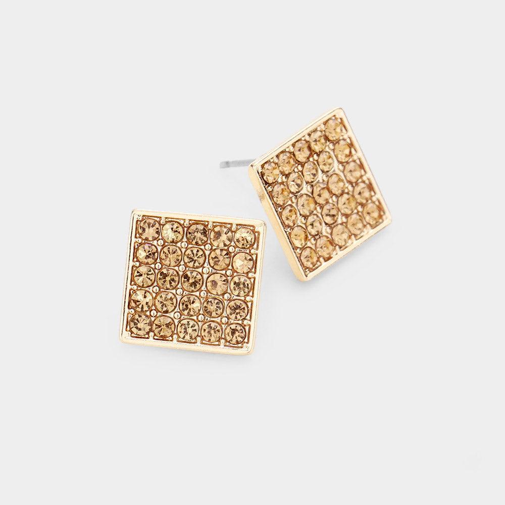 Rhinestone Embellished Square Stud Earrings - Jewelry Store by Erik Rayo