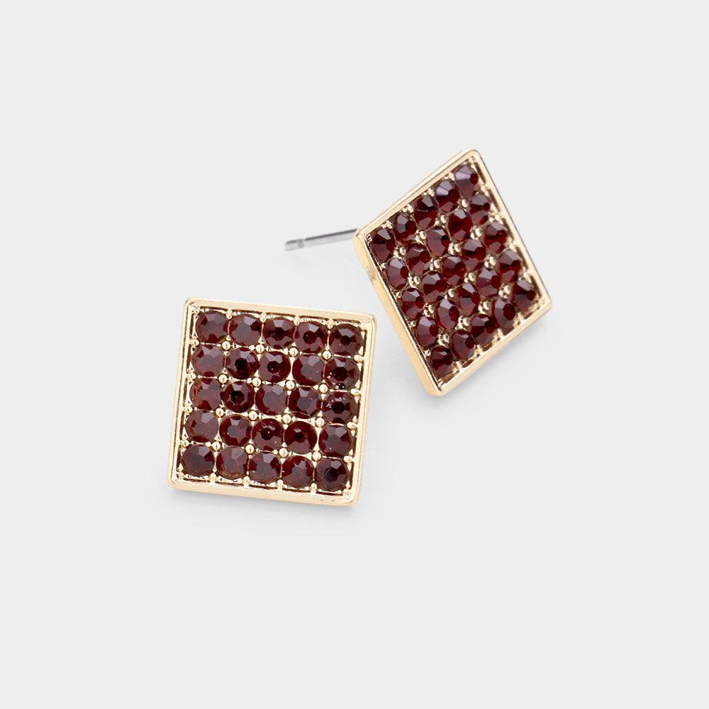 Rhinestone Embellished Square Stud Earrings - Jewelry Store by Erik Rayo