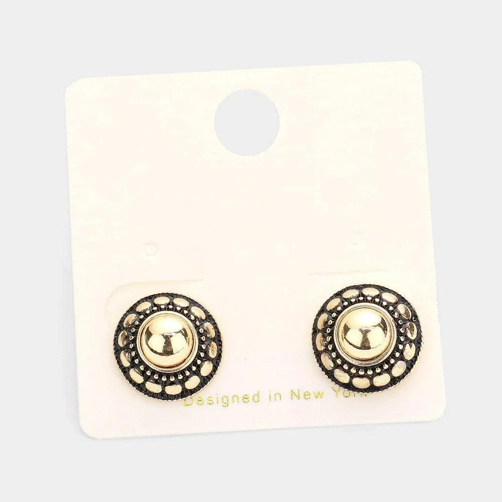 Gold Antique Metal Round Stud Earrings - Jewelry Store by Erik Rayo