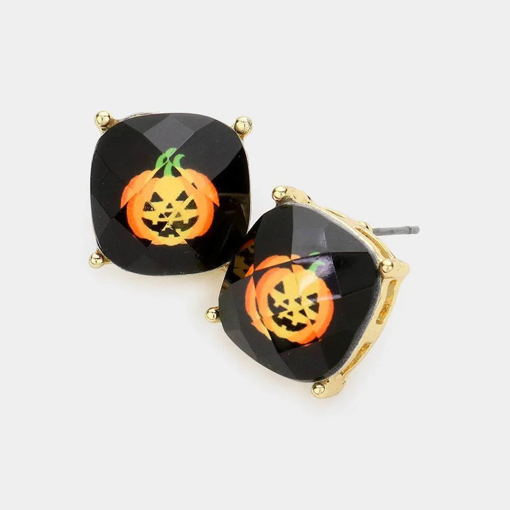 White Pimpkin Cushion Square Stud Earrings - Jewelry Store by Erik Rayo