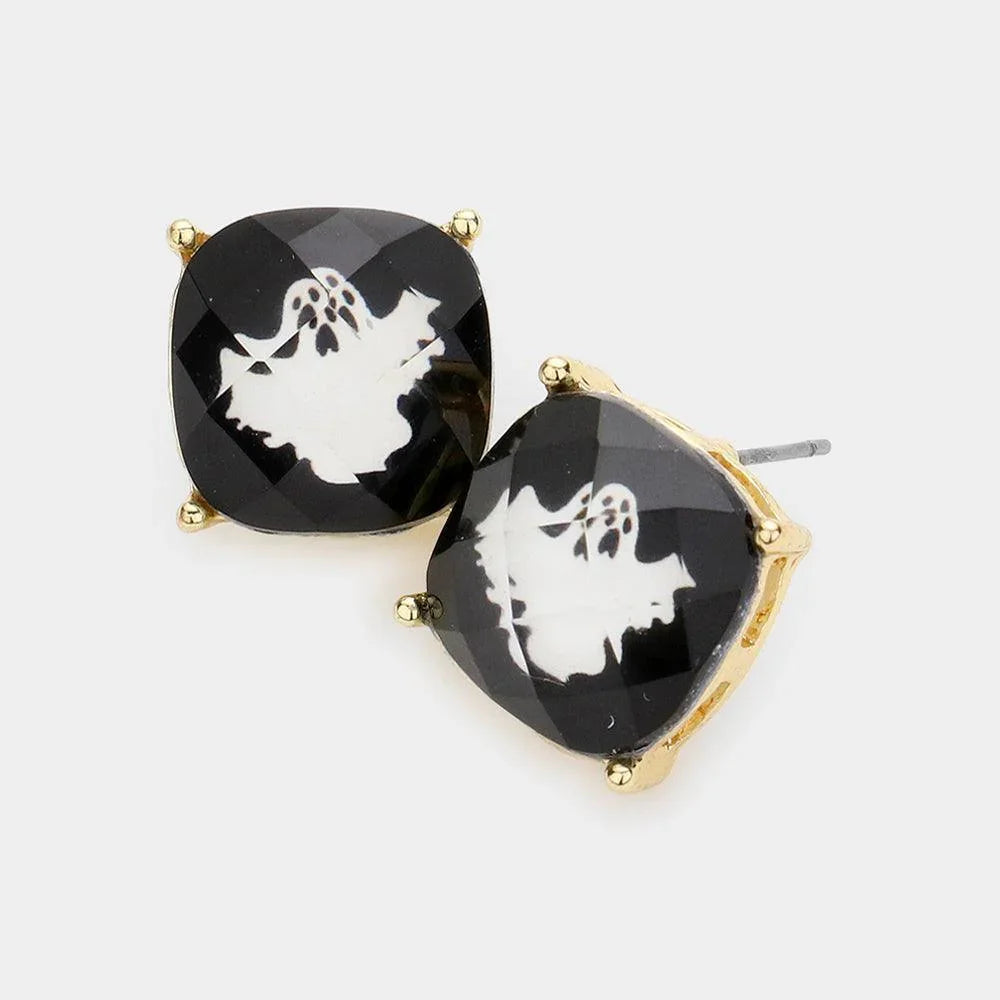 Black Ghost Cushion Square Stud Earrings - Jewelry Store by Erik Rayo