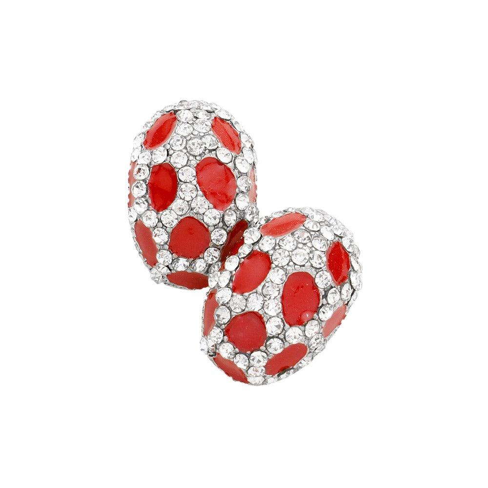 Red Patterned Crystal Enamel Oval Stud Earrings - Jewelry Store by Erik Rayo