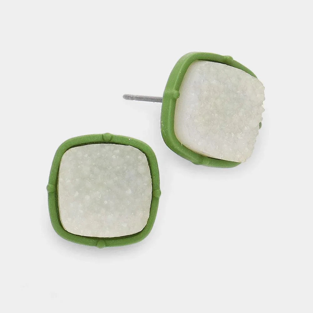 Druzy Square Stud Earrings - Jewelry Store by Erik Rayo