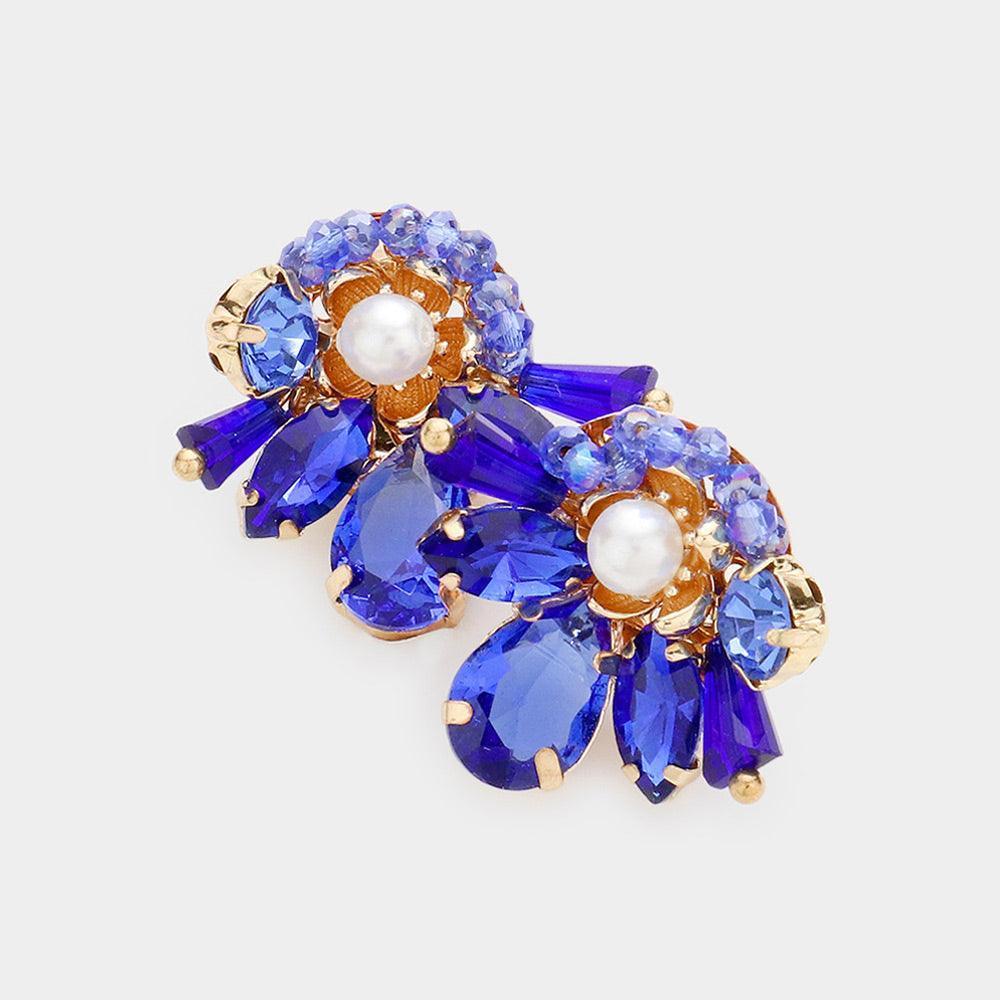 Blue Pearl Centered Multi Stone Bead Cluster Stud Earrings - Jewelry Store by Erik Rayo