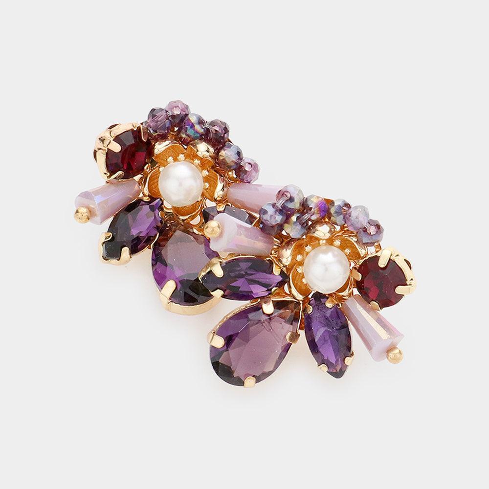 Purple Pearl Centered Multi Stone Bead Cluster Stud Earrings - Jewelry Store by Erik Rayo