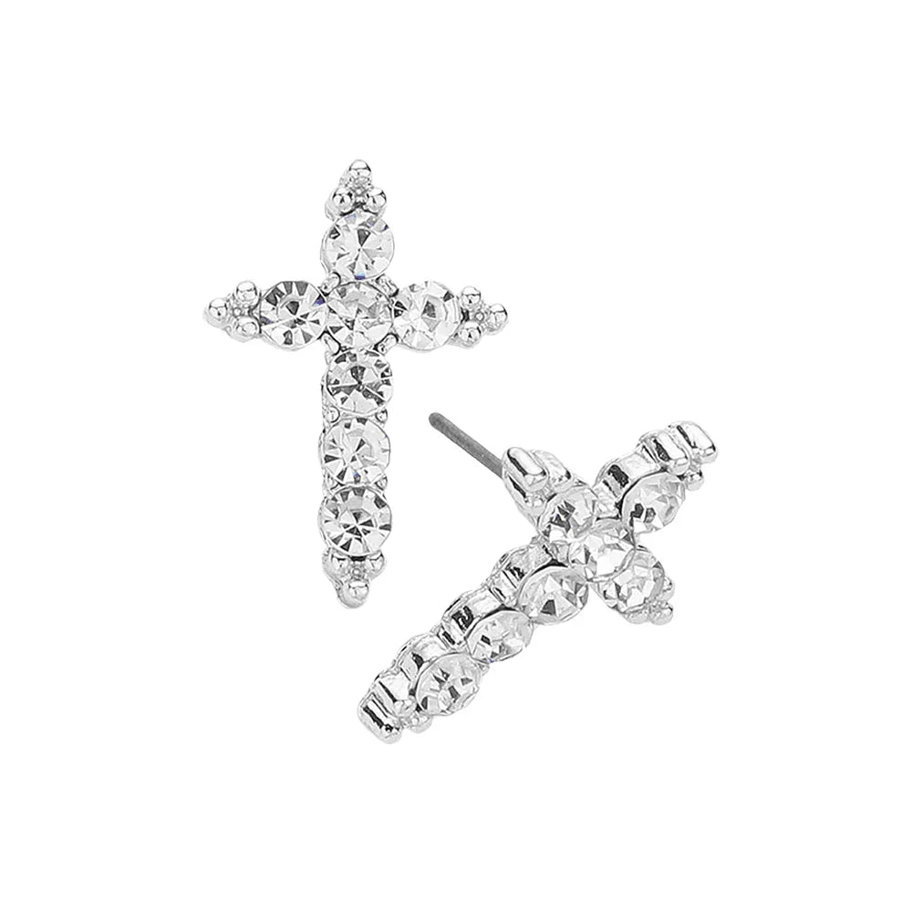 Clear Stone Paved Cross Stud Earrings - Jewelry Store by Erik Rayo