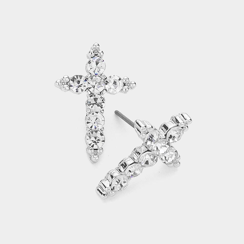 Clear Stone Paved Cross Stud Earrings - Jewelry Store by Erik Rayo