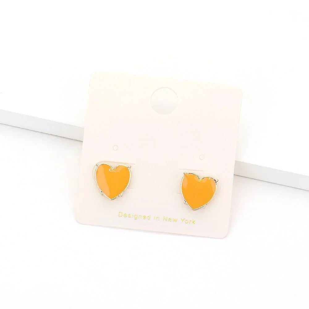 Mustard Enamel Heart Stud Earrings - Jewelry Store by Erik Rayo