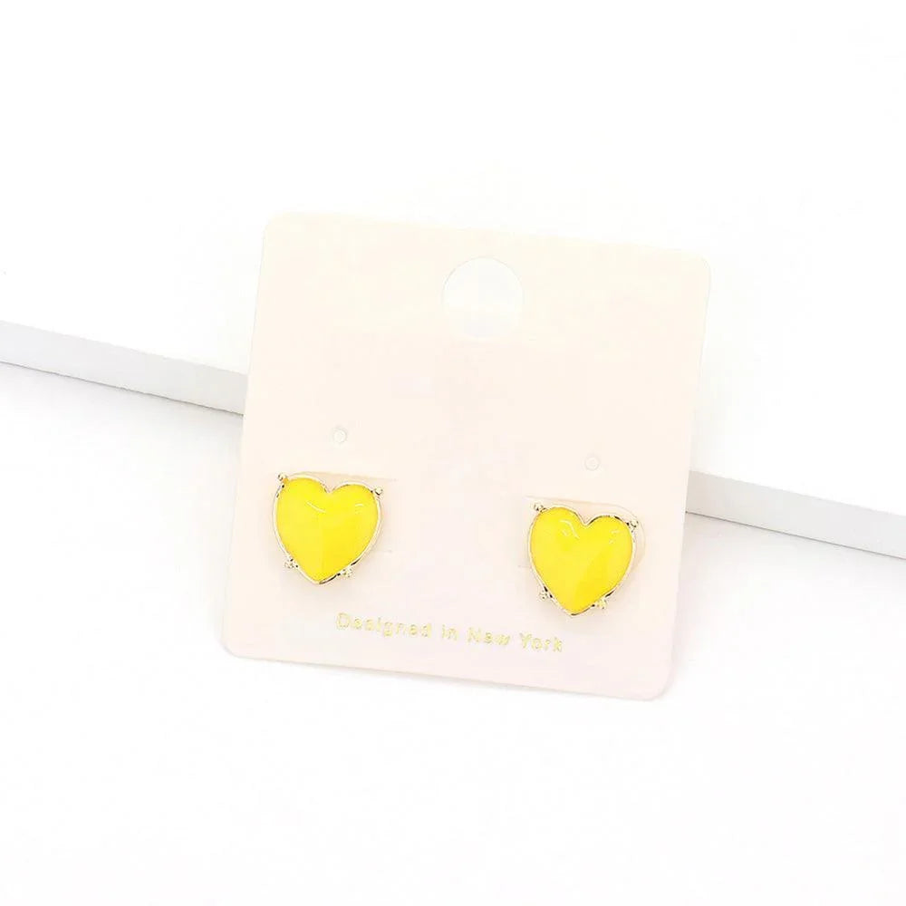 Yellow Enamel Heart Stud Earrings - Jewelry Store by Erik Rayo
