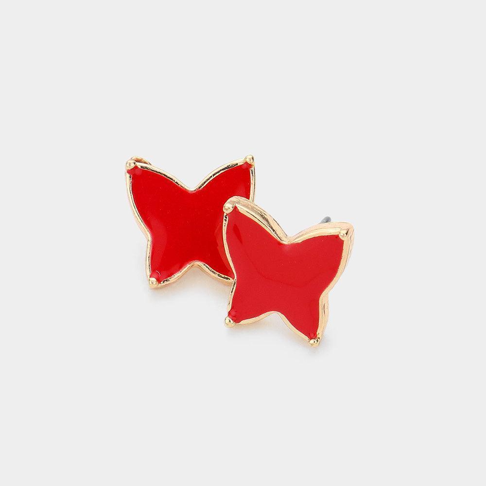 Red Enamel Butterfly Stud Earrings - Jewelry Store by Erik Rayo