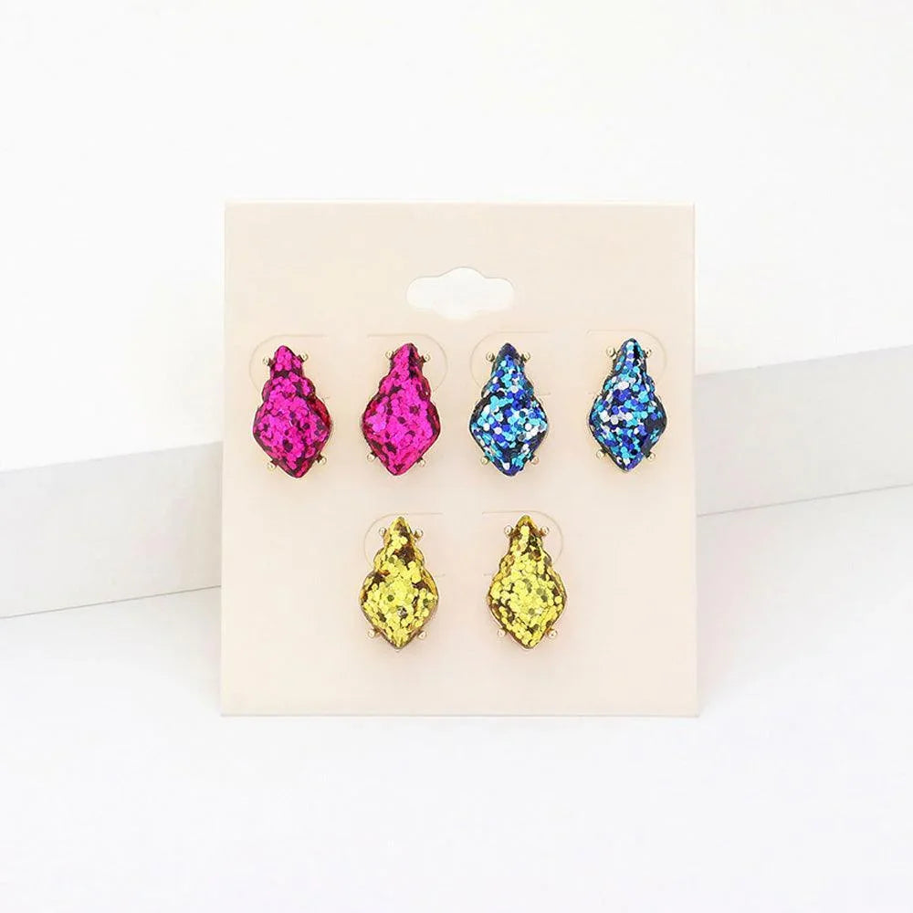 3Pairs - Glittered Petal Stud Earrings - Jewelry Store by Erik Rayo