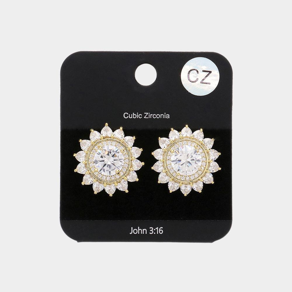 Gold CZ Sunflower Stud Earrings - Jewelry Store by Erik Rayo