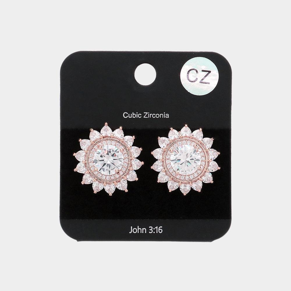 Rose Gold CZ Sunflower Stud Earrings - Jewelry Store by Erik Rayo