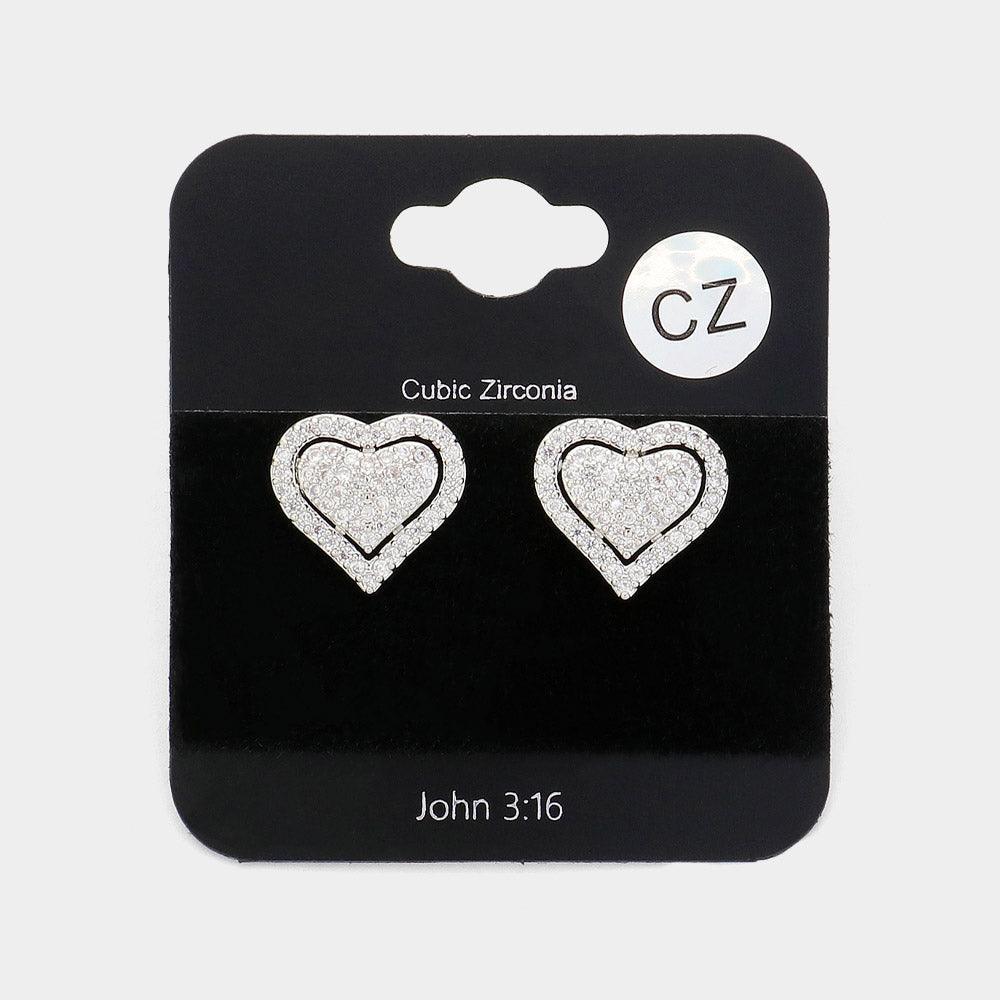 Clear CZ Heart Stone Stud Earrings - Jewelry Store by Erik Rayo