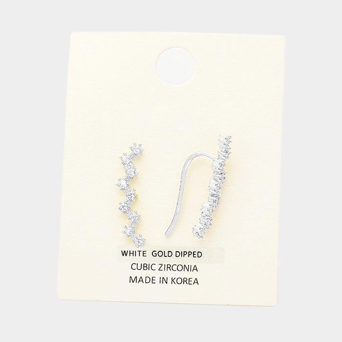 Clear White Gold Dipped Round CZ Cluster Climber Earrings - Jewelry Store by Erik Rayo