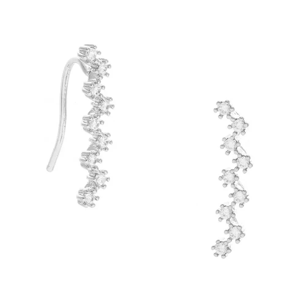 Clear White Gold Dipped Round CZ Cluster Climber Earrings - Jewelry Store by Erik Rayo