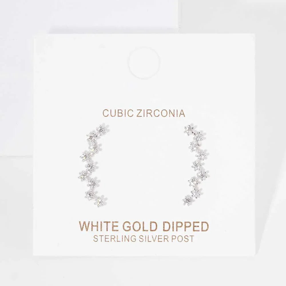 Clear White Gold Dipped Round CZ Cluster Climber Earrings - Jewelry Store by Erik Rayo