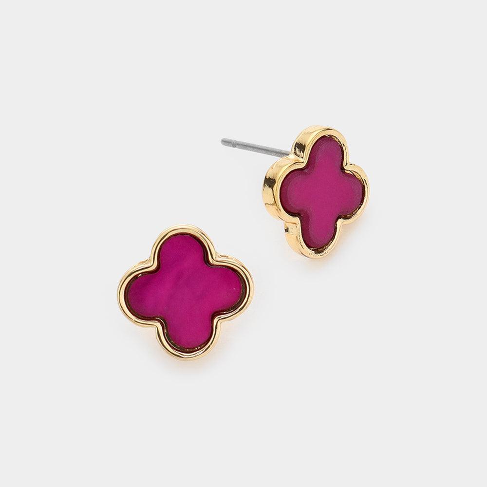 Pink Quatrefoil Stud Earrings - Jewelry Store by Erik Rayo