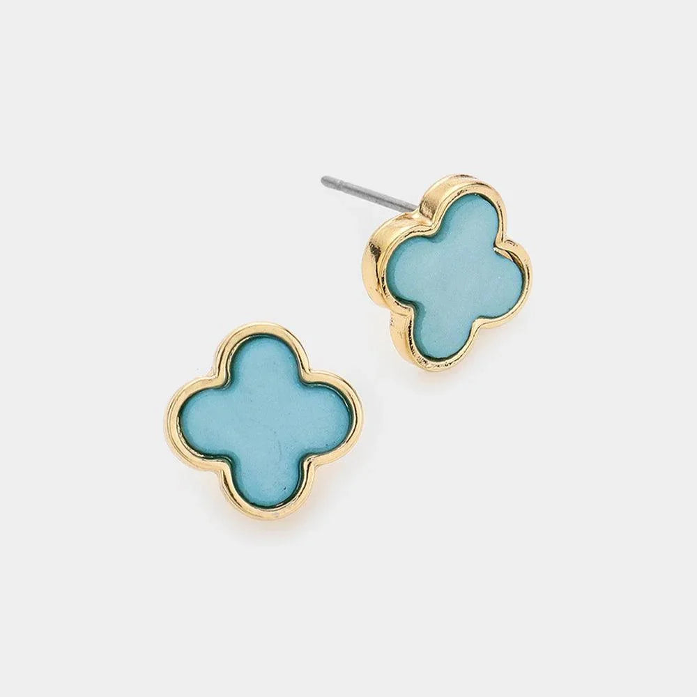 Turquoise Quatrefoil Stud Earrings - Jewelry Store by Erik Rayo