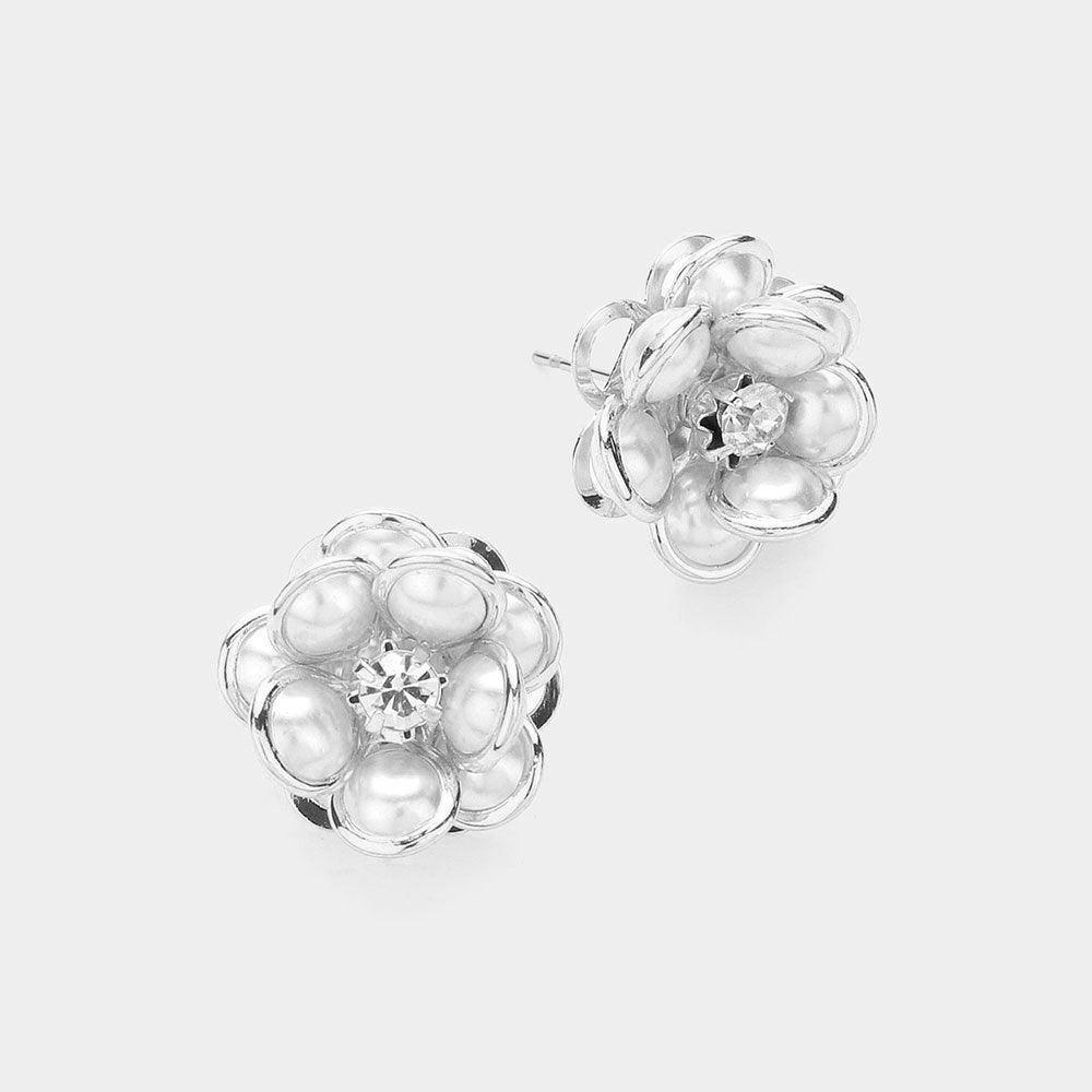 Pearl Flower Stud Earrings - Jewelry Store by Erik Rayo