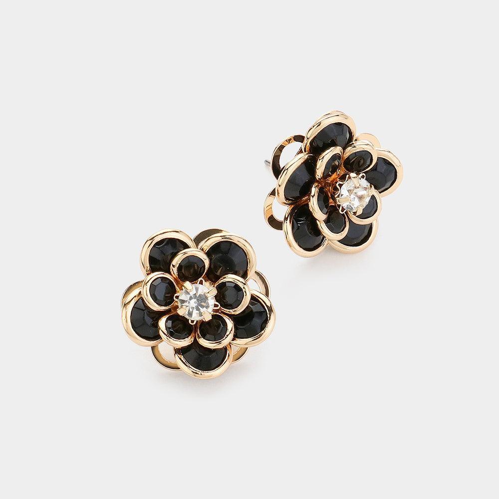 Black Stone Pointed Flower Stud Earrings - Jewelry Store by Erik Rayo