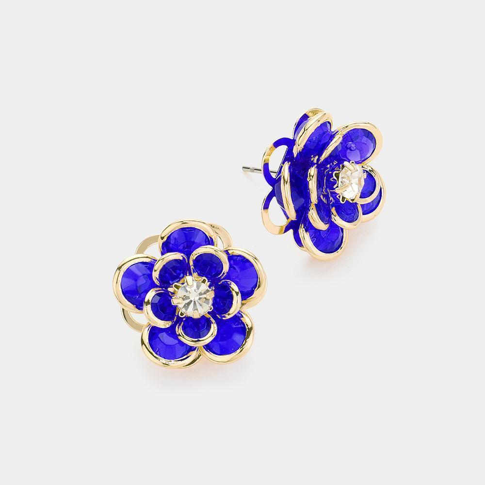 Blue Stone Pointed Flower Stud Earrings - Jewelry Store by Erik Rayo