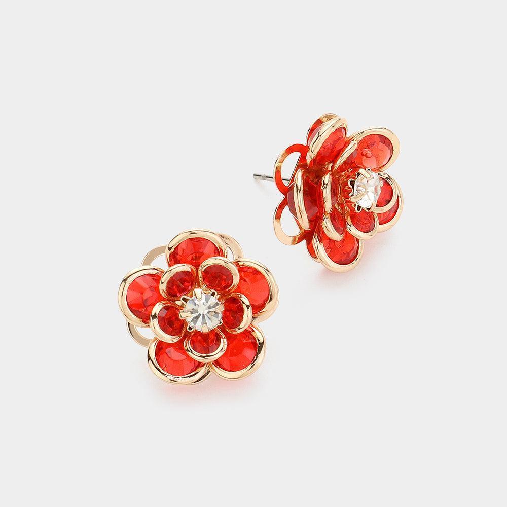 Red Stone Pointed Flower Stud Earrings - Jewelry Store by Erik Rayo