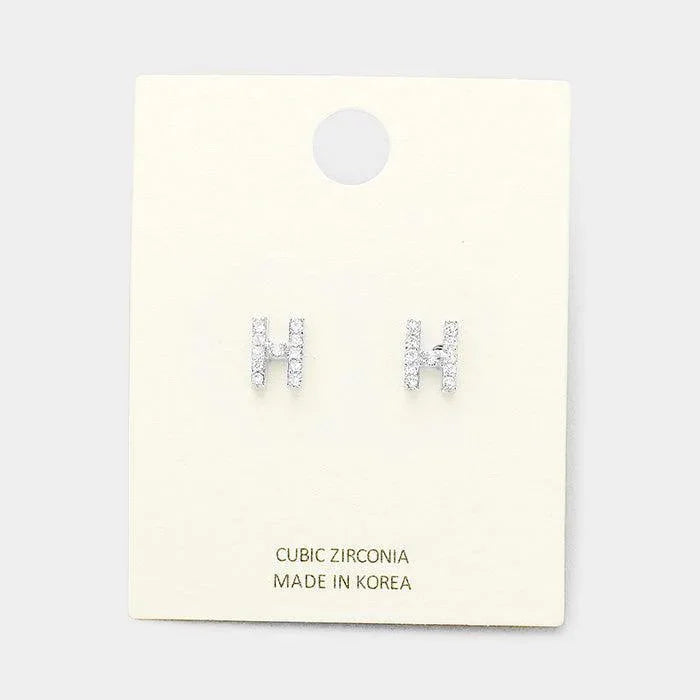 Clear 'H' Cubic Zirconia Monogram Stud Earrings - Jewelry Store by Erik Rayo