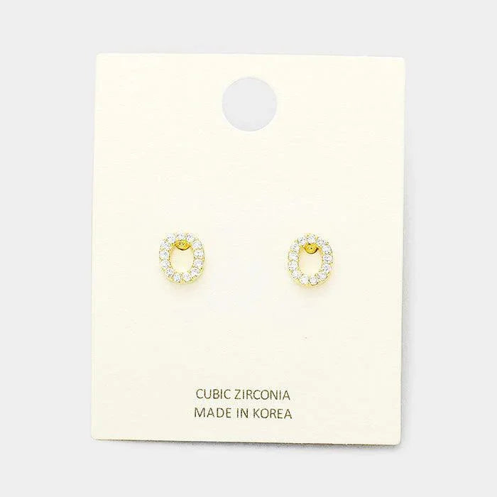 Gold 'O' Cubic Zirconia Monogram Stud Earrings - Jewelry Store by Erik Rayo