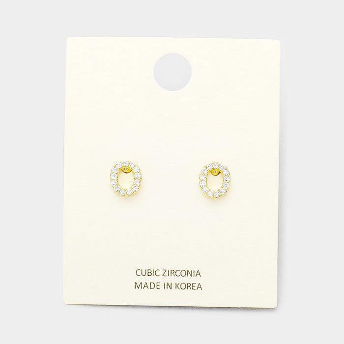 Gold 'O' Cubic Zirconia Monogram Stud Earrings