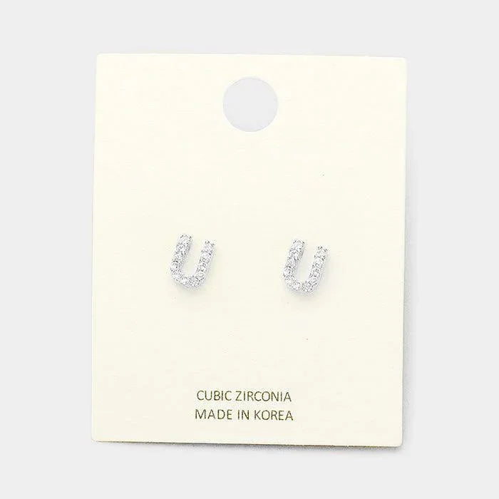 Clear 'U' Cubic Zirconia Monogram Stud Earrings - Jewelry Store by Erik Rayo