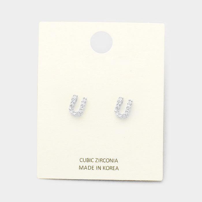Clear 'U' Cubic Zirconia Monogram Stud Earrings