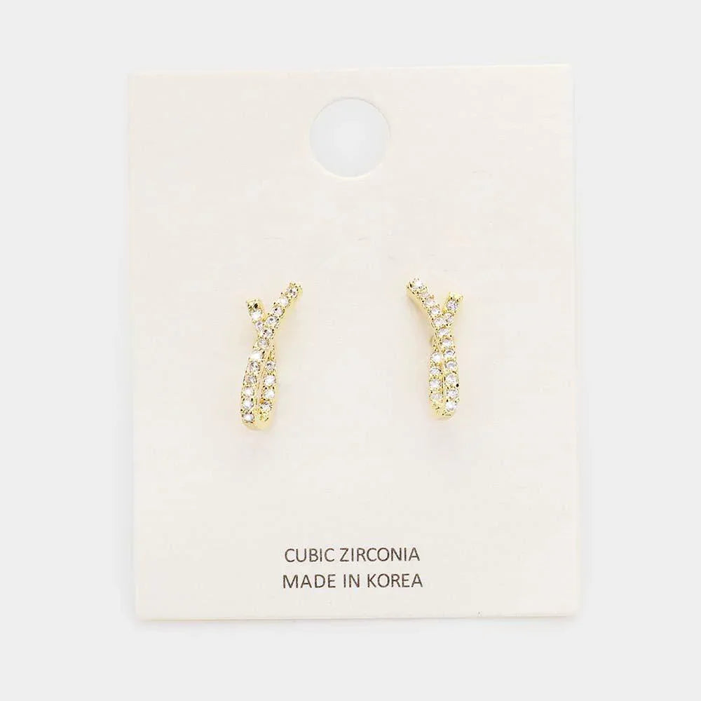 Gold Cubic Zirconia Pave Stud Earrings - Jewelry Store by Erik Rayo