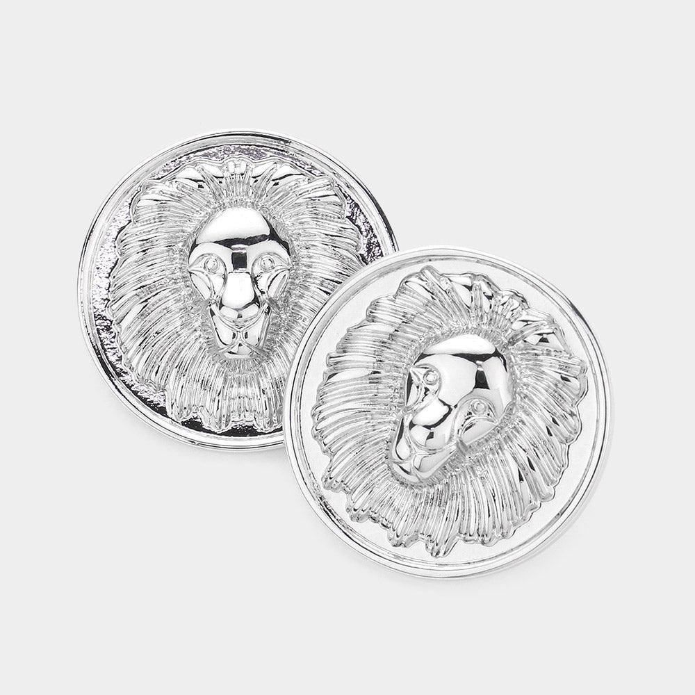 Lion Metal Round Stud Earrings - Jewelry Store by Erik Rayo