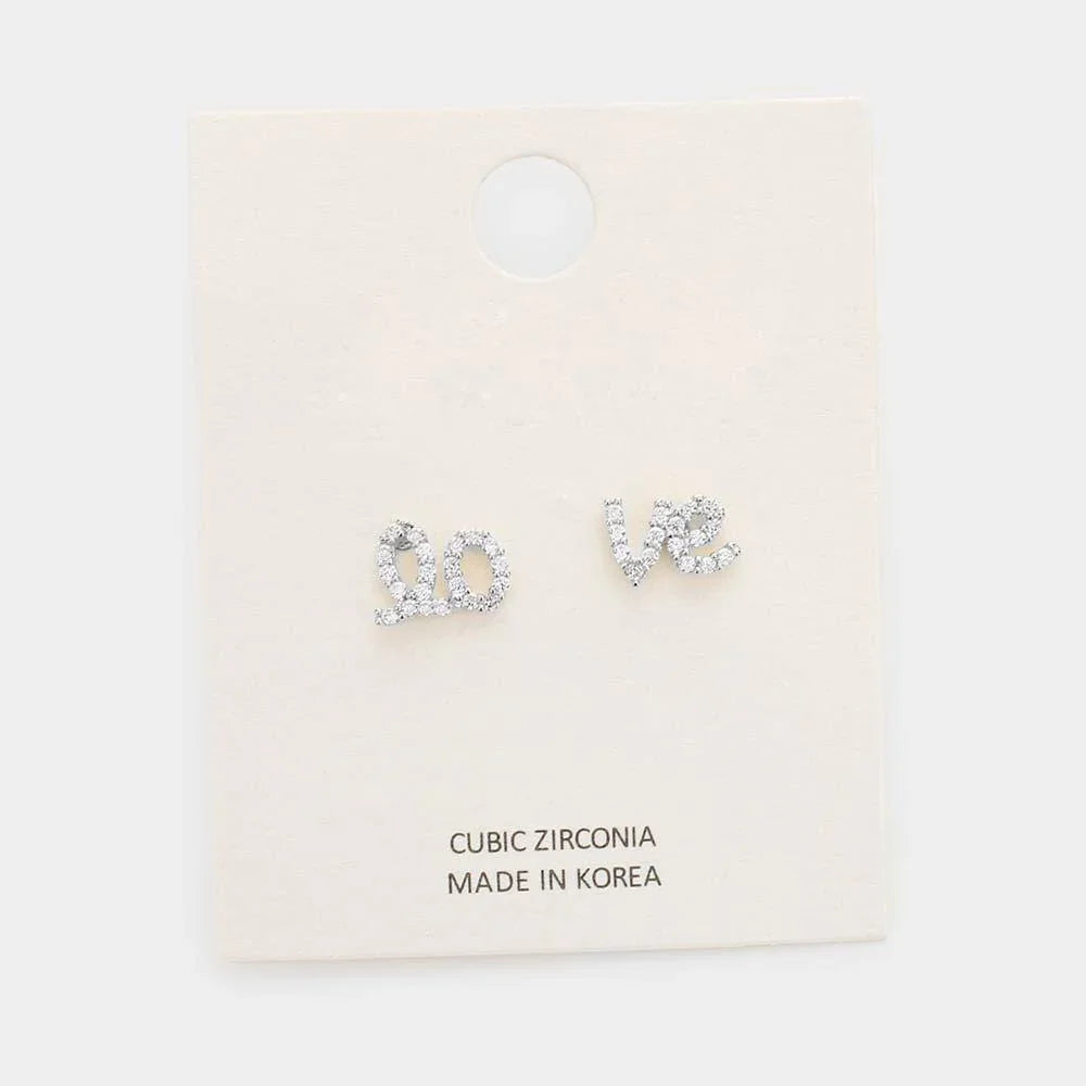 Cubic Zirconia Love Stud Earrings - Jewelry Store by Erik Rayo