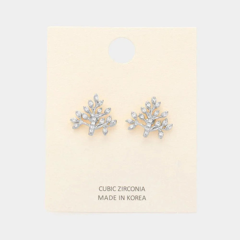 CZ Stone Paved Tree Stud Earrings - Jewelry Store by Erik Rayo